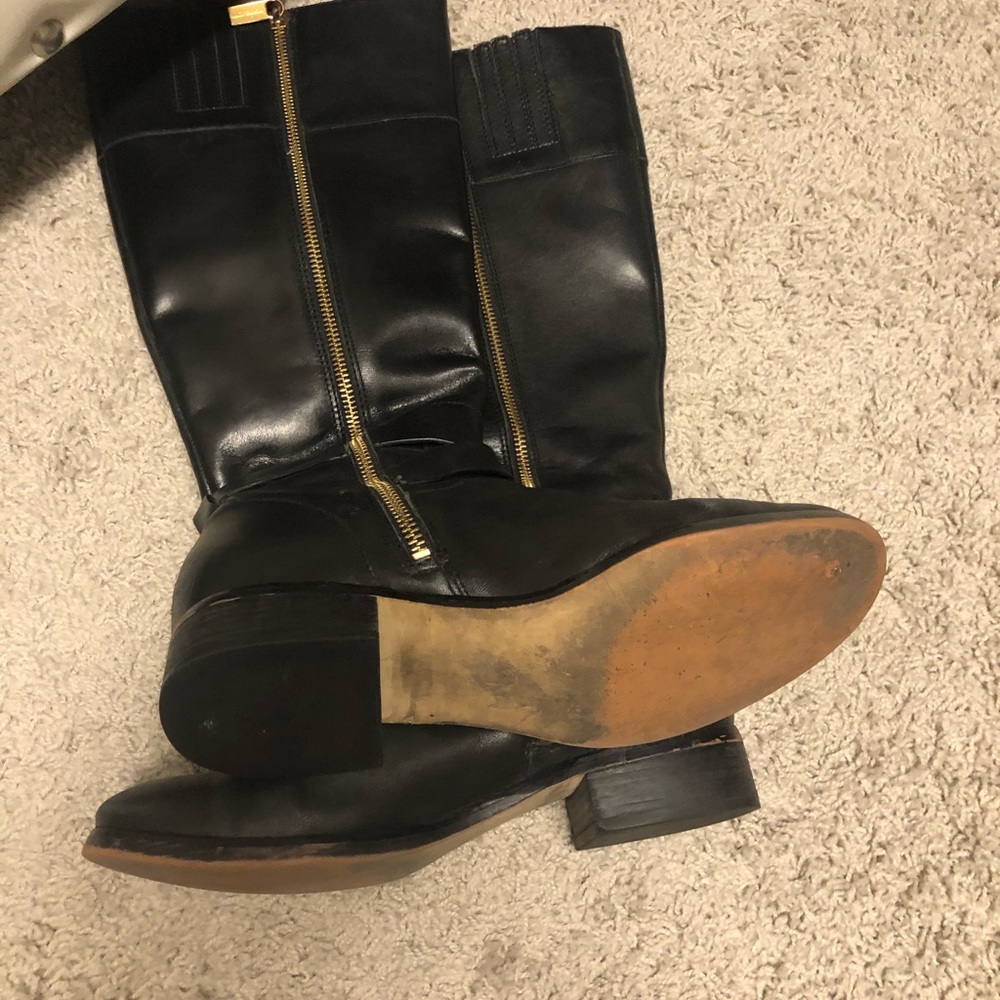 Michael Kors Black Leather Combat Moto Boots with Gold Buckle - Picture 4 of 6